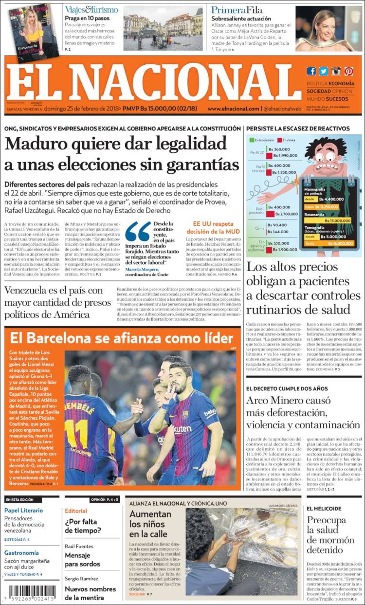 Portadas de este domingo 25 de febrero de 2018