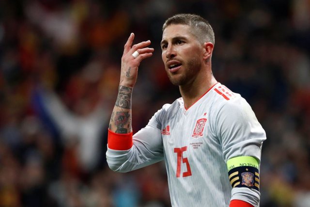 Soccer Football - International Friendly - Spain vs Argentina - Wanda Metropolitano, Madrid, Spain - March 27, 2018 Spain's Sergio Ramos reacts REUTERS/Juan Medina