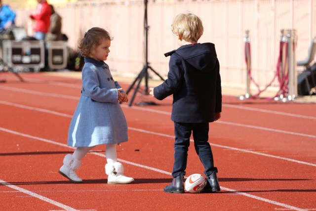 Prince Jacques of Monaco and Princess Gabriella of Monaco attend the International Rugby tournament Tournoi Sainte Devote at the Louis II Stadium in Monaco, March 31, 2018. Valery Hache/Pool via Reuters