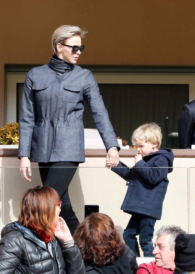 Princess Charlene of Monaco and Prince Jacques of Monaco attend the International Rugby tournament Tournoi Sainte Devote at the Louis II Stadium in Monaco, March 31, 2018. Valery Hache/Pool via Reuters