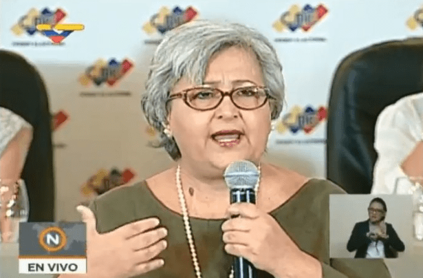 Rectora del Consejo Nacional Electoral (CNE), Tibisay Lucena (Foto: Captura de TV)
