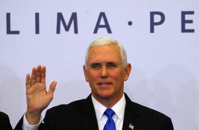 U.S. Vice President Mike Pence poses at the family photo of the VIII Summit of the Americas in Lima, Peru April 14, 2018. REUTERS/Ivan Alvarado