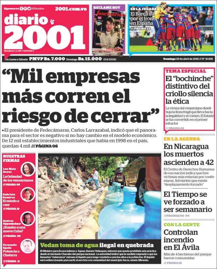 Portadas de este domingo 29 de abril de 2018