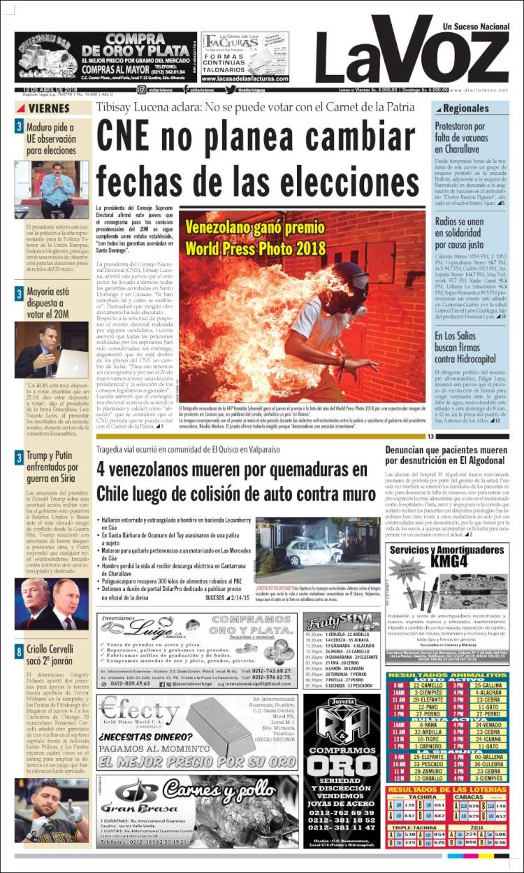 Portadas de este viernes 13 de abril de 2018