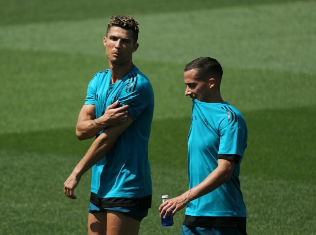 Soccer Football - Champions League - Real Madrid Training - Real Madrid City, Madrid, Spain - May 22, 2018   Real Madrid's Cristiano Ronaldo and Lucas Vazquez during training   REUTERS/Sergio Perez