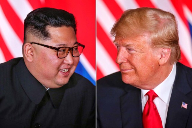 Combo de dos fotografías en las que se muestra al presidente estadounidense, Donald J. Trump (d), y al líder norcoreano, Kim Jong-un, durante una reunión celebrada dentro de su histórica cumbre de más de cuatro horas en hotel Capella de Singapur, hoy, 12 de junio de 2018. EFE/ Kevin Lim / The Straits Times / SOLO USO EDITORIAL