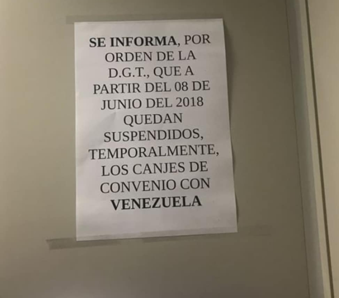 Suspenden canje de licencias venezolanas en España