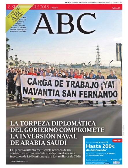 Portadas de la prensa internacional de este sábado 8 de septiembre de 2018