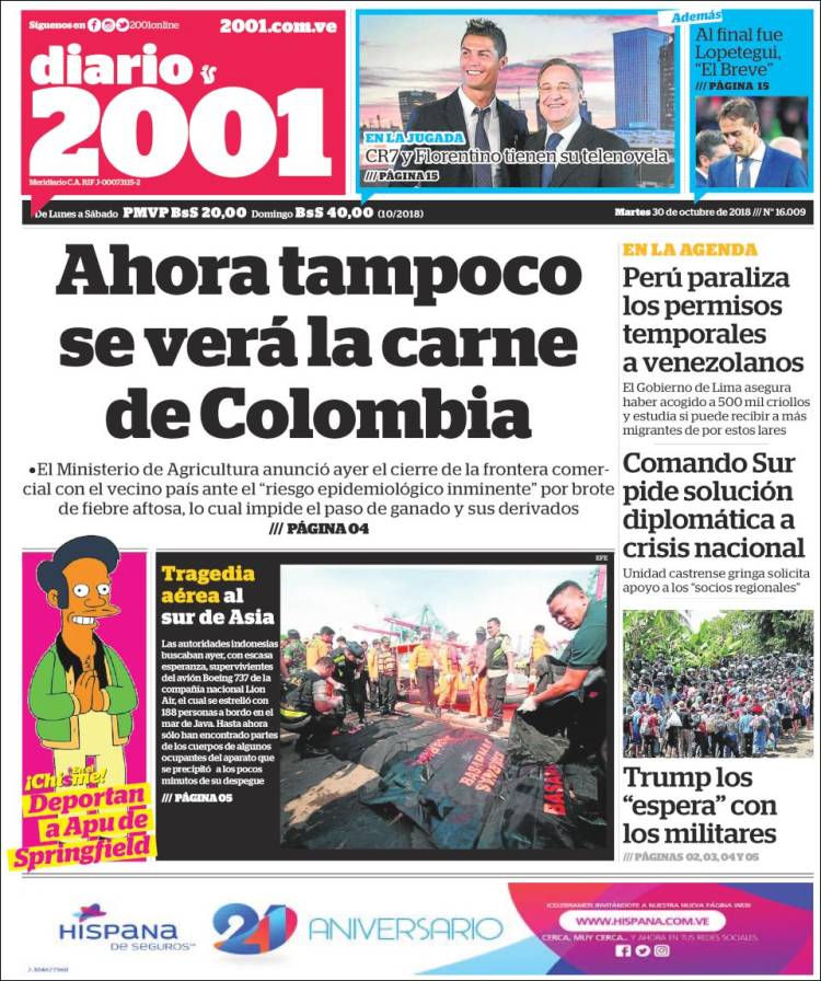 Portadas de este martes 30 de octubre de 2018