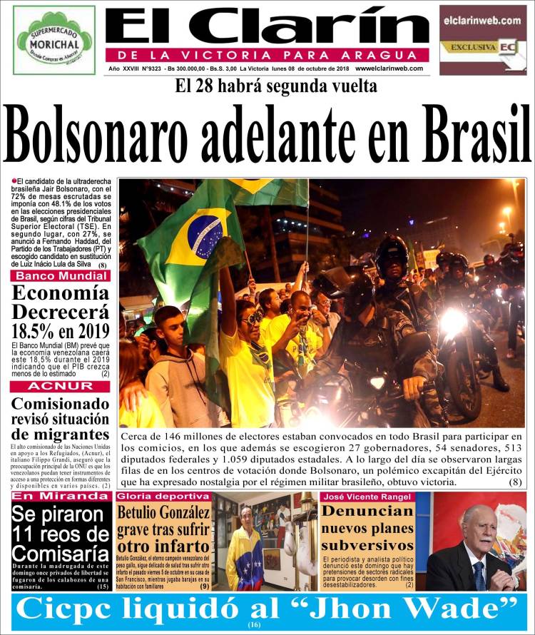 Portadas de este lunes 8 de octubre de 2018