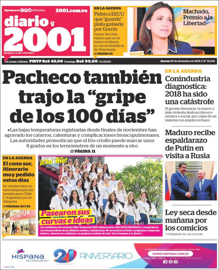 Portadas de este jueves 6 de diciembre de 2018