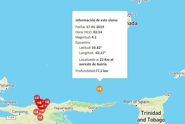 Sismo de magnitud 4.1 la madrugada de este jueves en Güiria #17Ene