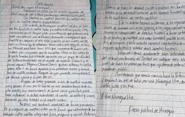 Presos políticos en Nicaragua piden auxilio a través de una misiva clandestina (CARTA)