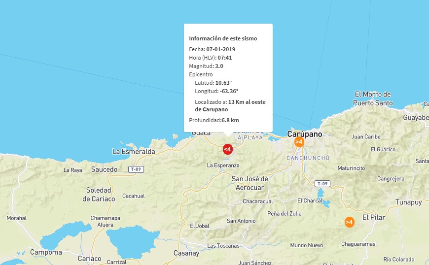 Se registra réplica de 3.0 en Carúpano 7:41am #7Ene