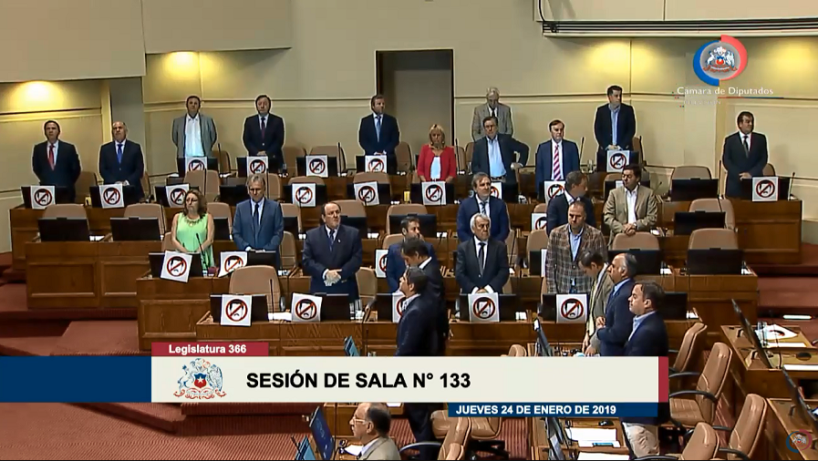 Con minuto de silencio y carteles contra Maduro, diputados de Chile se manifiestan en el Congreso