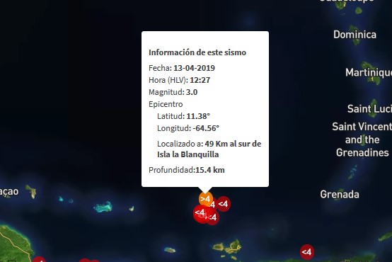 Sismo de magnitud 3.0 en la Isla La Blanquilla