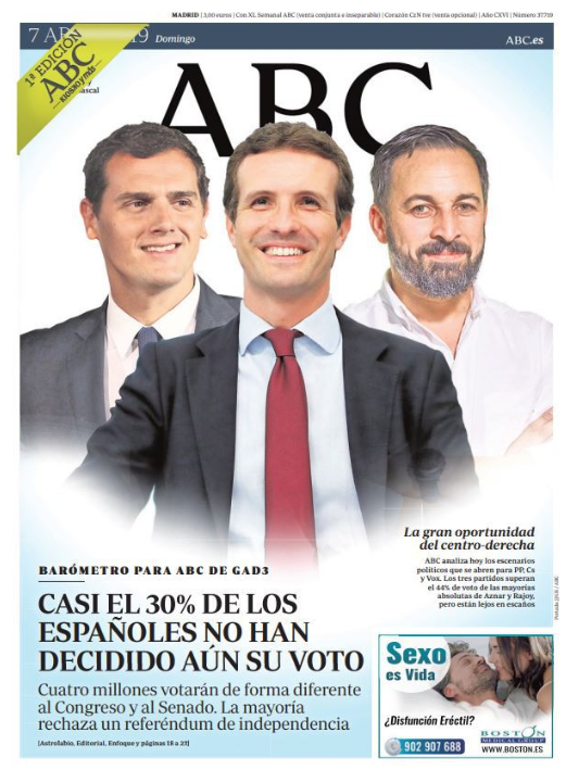 Portadas de la prensa internacional de este domingo 7 de abril de 2019