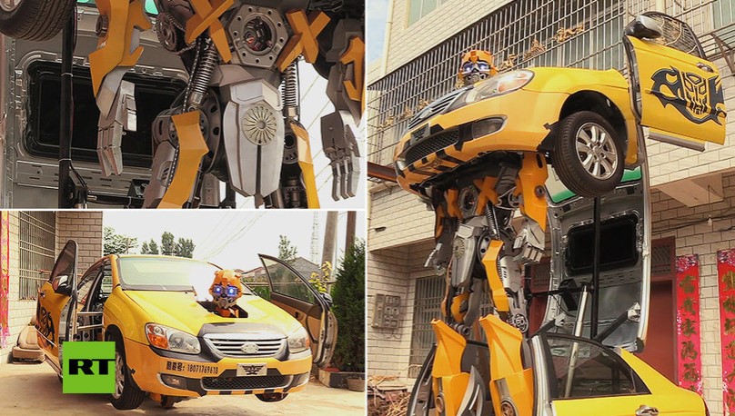 Diseñador de juguetes “da vida” a un gigante robot transformer (Video)