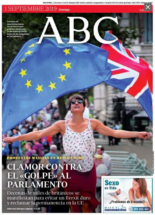 Portadas de la prensa internacional de este domingo 1 de septiembre de 2019