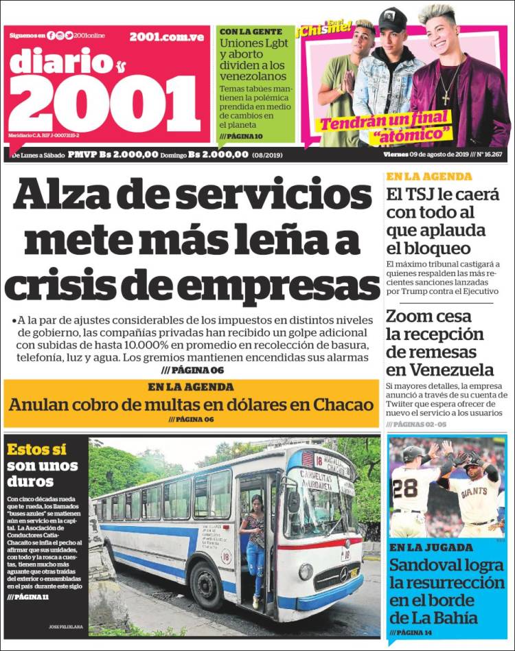 Portadas de este viernes 9 de agosto de 2019