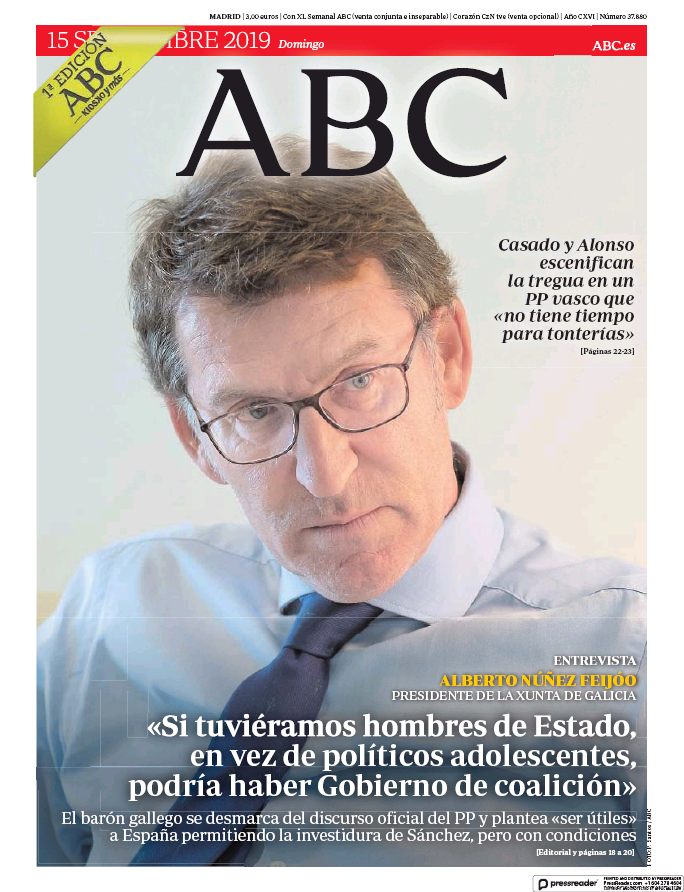 Portadas de la prensa internacional de este domingo 15 de septiembre de 2019