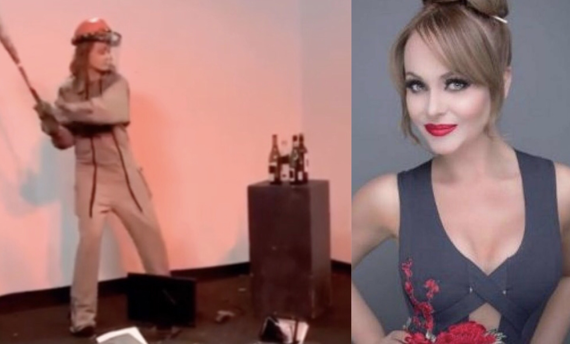 VIDEO: A Gaby Spanic se le volaron los tapones y destruyó a batazos un estudio de televisión