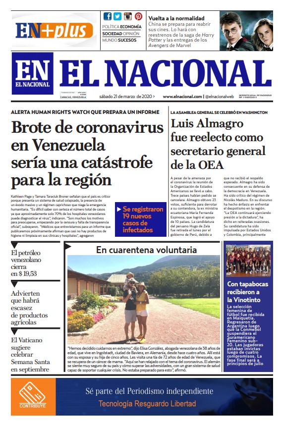 Portadas de esta sábado 21 de marzo de 2020