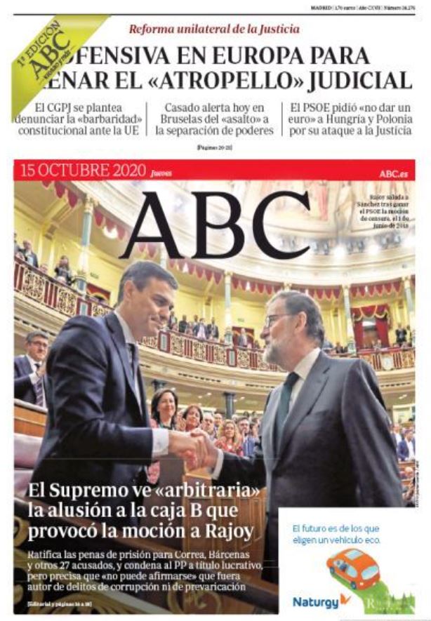 Portadas de la prensa internacional de este jueves 15 de octubre de 2020