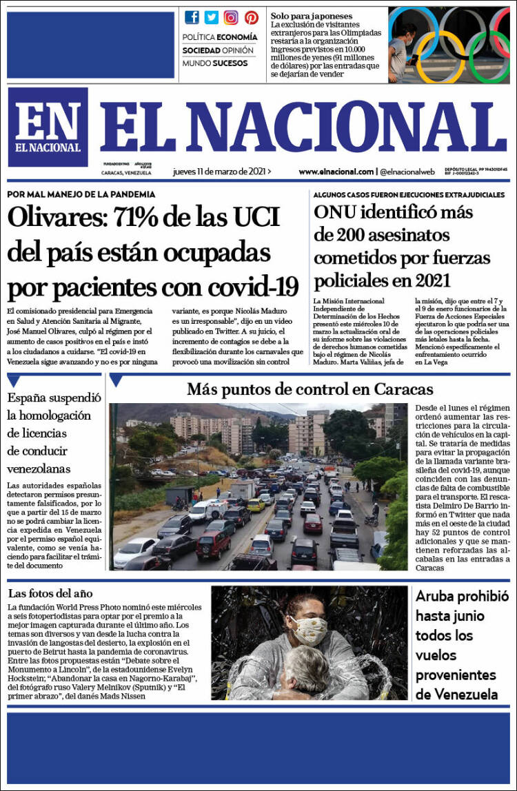 Portadas de este jueves 11 de marzo de 2021