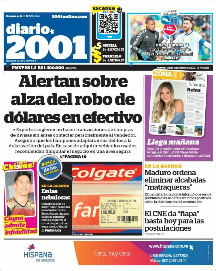 Portadas de este jueves 2 de septiembre de 2021