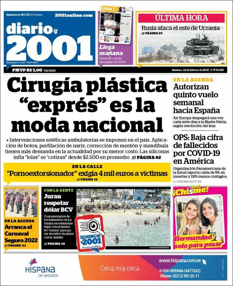 Portadas de este jueves 24 de febrero de 2022