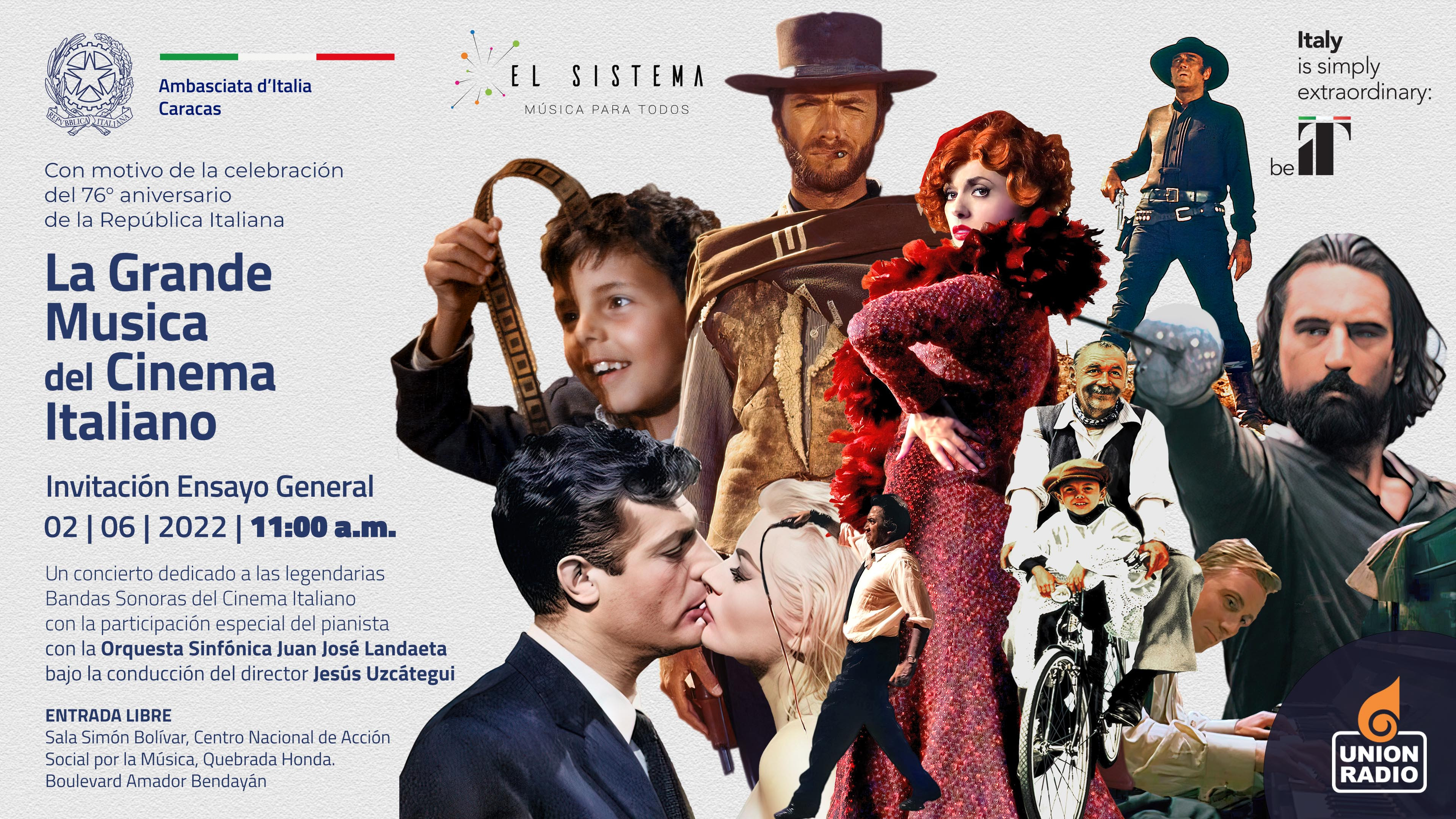 La “Festa della Repubblica” se celebrará en Venezuela con bandas sonoras legendarias del cine italiano