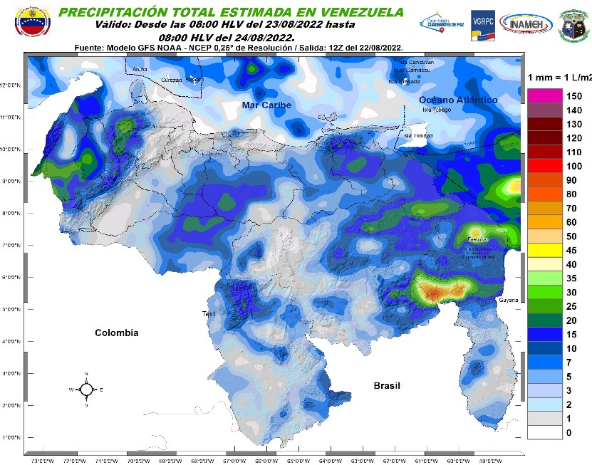 El estado del tiempo en Venezuela este #23Ago, según Inameh