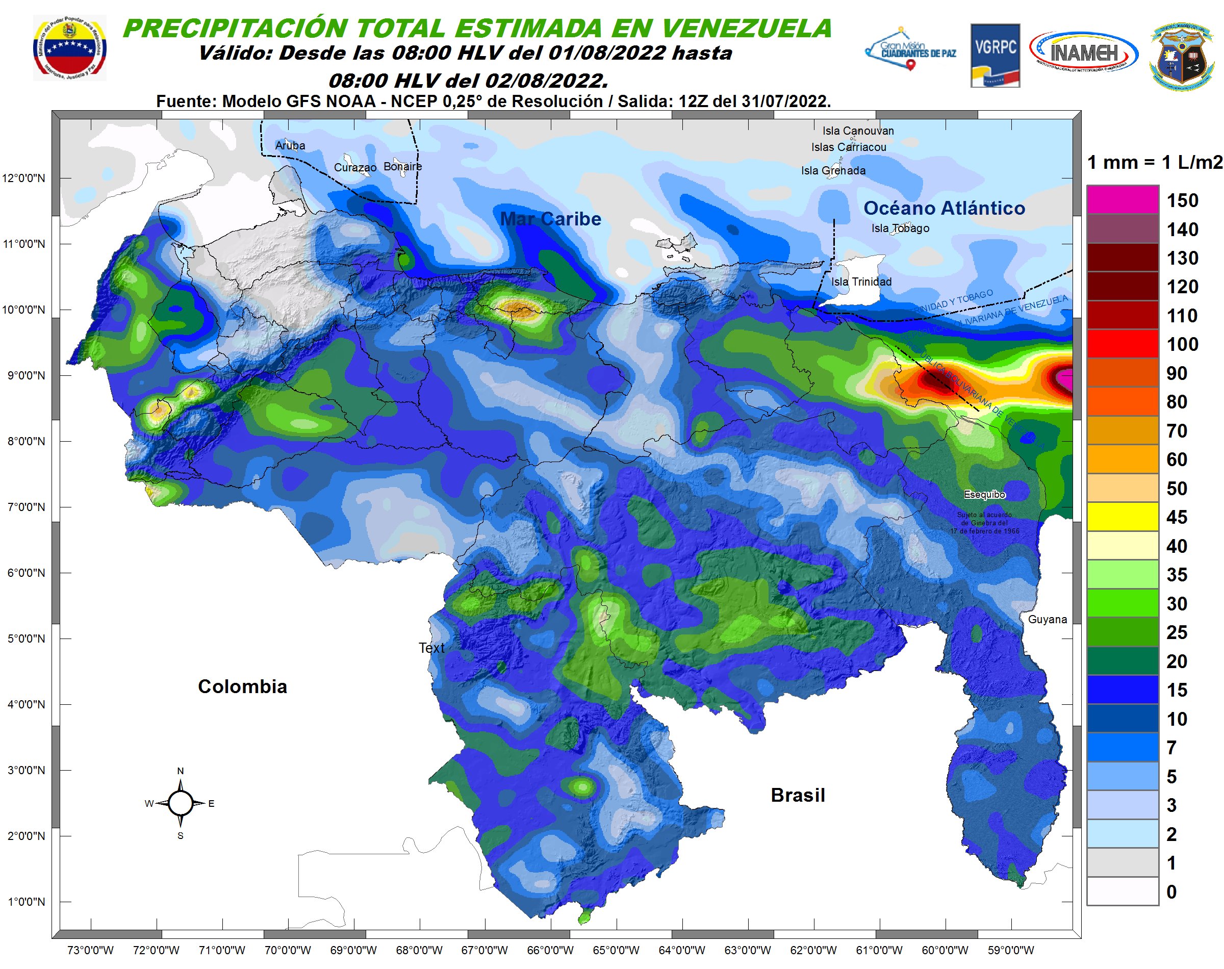 El estado del tiempo en Venezuela este #1Ago, según Inameh