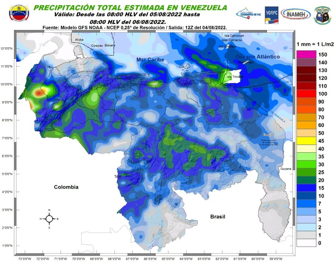 El estado del tiempo en Venezuela este #5Ago, según Inameh