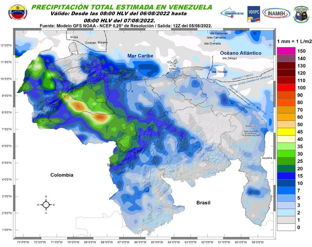 El estado del tiempo en Venezuela este #6Ago, según Inameh