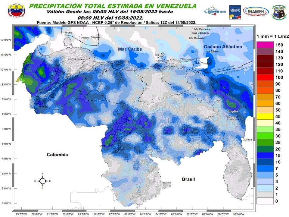 El estado del tiempo en Venezuela este #15Ago, según Inameh