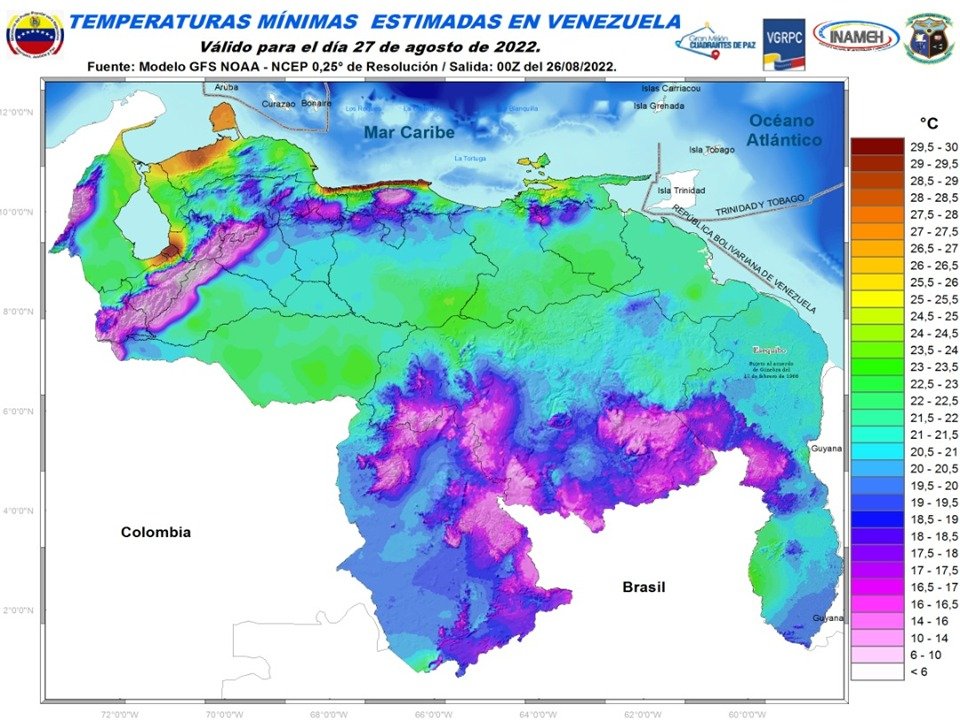 El estado del tiempo en Venezuela este #27Ago, según Inameh