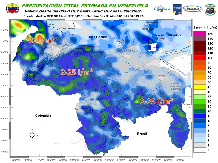 El estado del tiempo en Venezuela este #29Ago, según Inameh