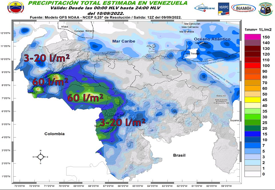 El estado del tiempo en Venezuela este #10Sep, según Inameh