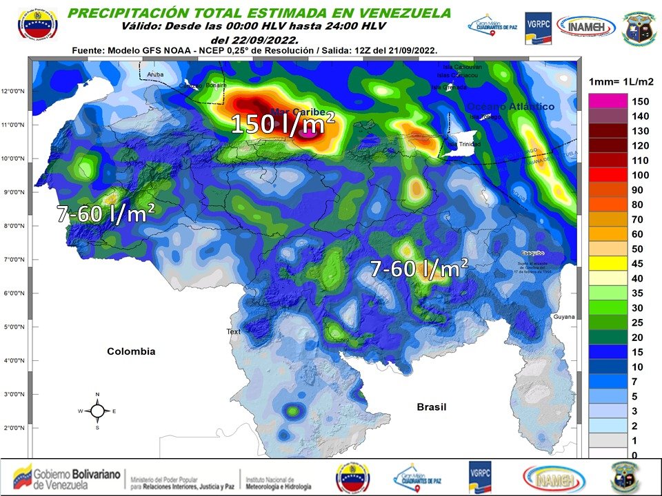 El estado del tiempo en Venezuela este #22Sep, según Inameh