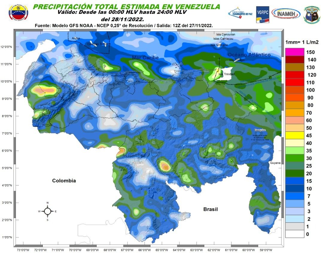 El estado del tiempo en Venezuela para este #28Nov, según el Inameh