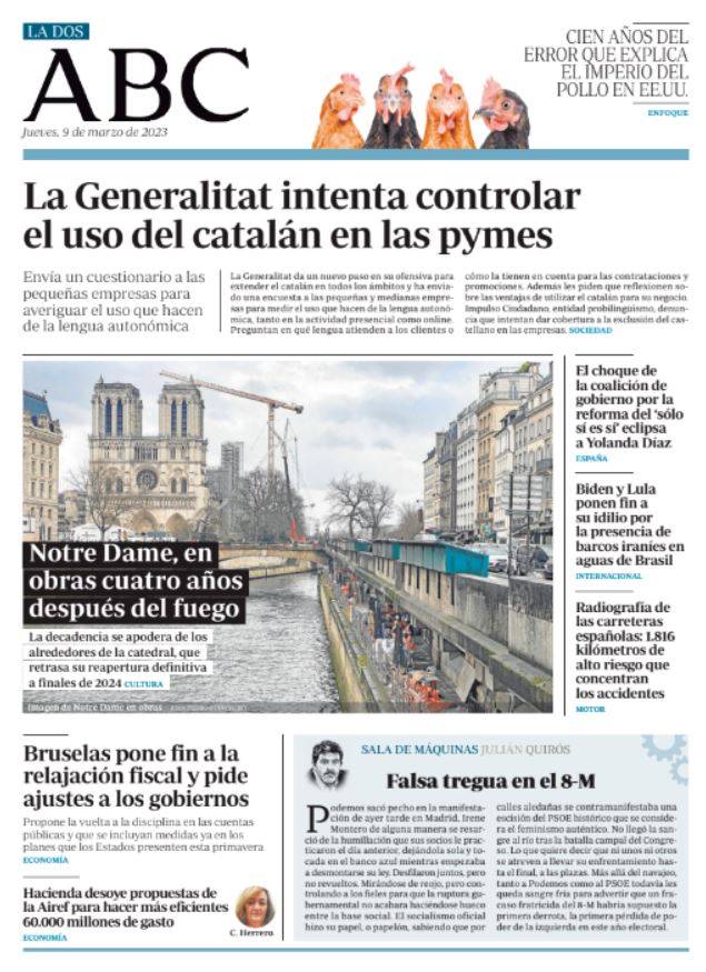 Portadas de la prensa internacional de este jueves 9 de marzo de 2023