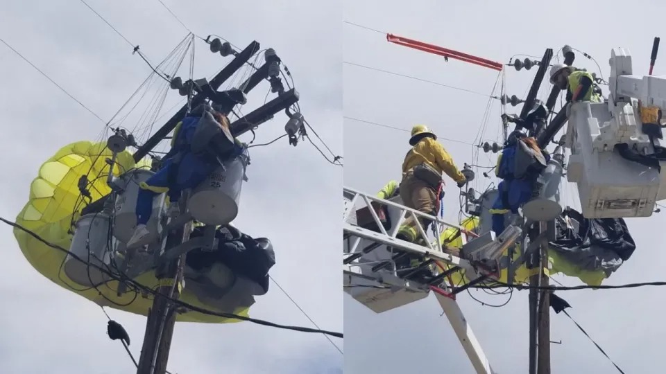 Horas de terror: Paracaidista se enreda con cables de alta tensión durante su primer salto en solitario en California