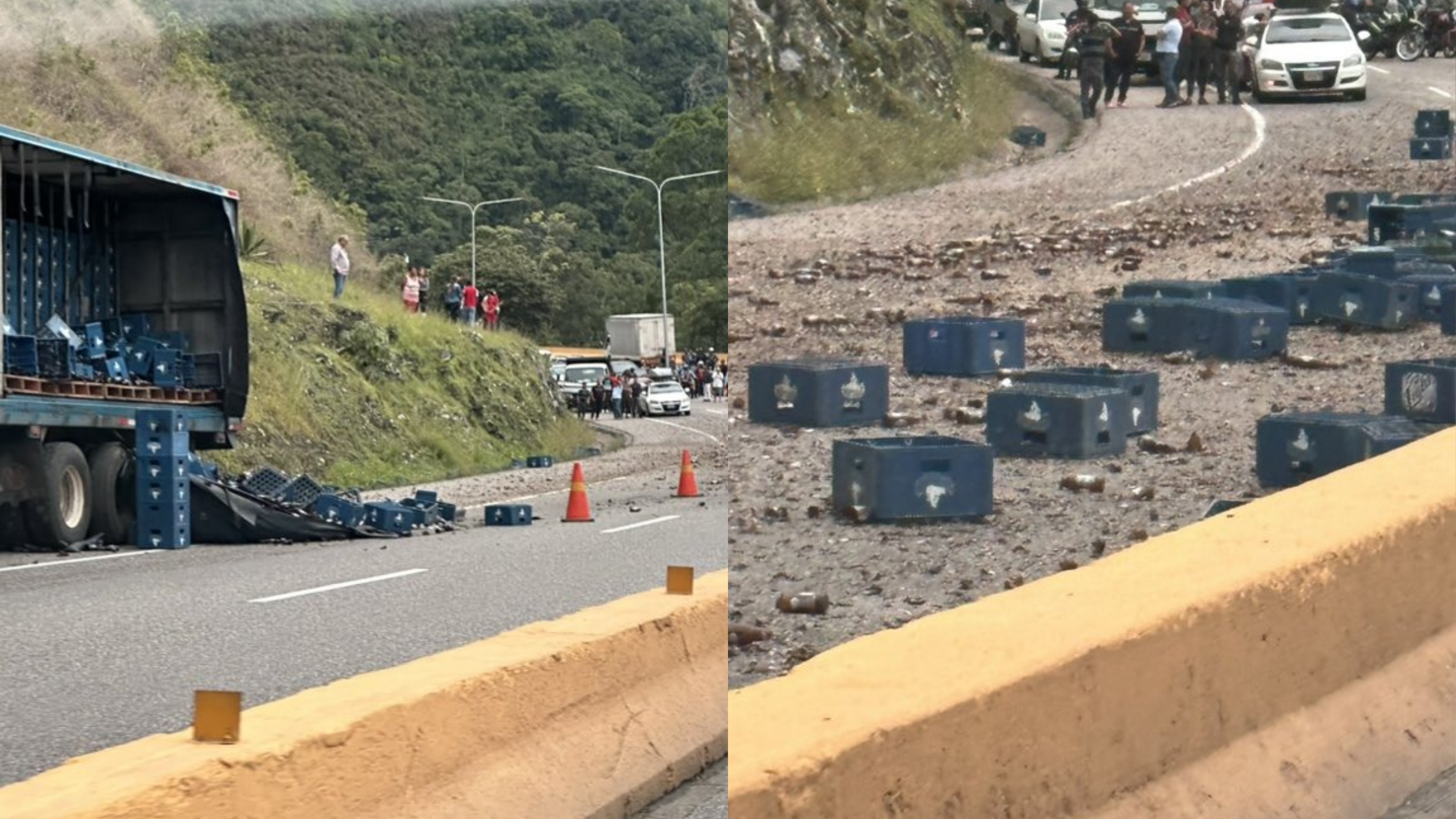 Gandola de Polar perdió la carga de cervezas en la Autopista Regional del Centro (VIDEO)