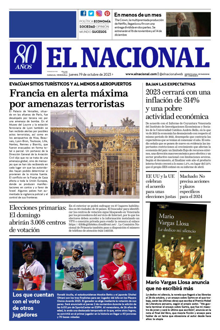 Portadas de este jueves 19 de octubre de 2023