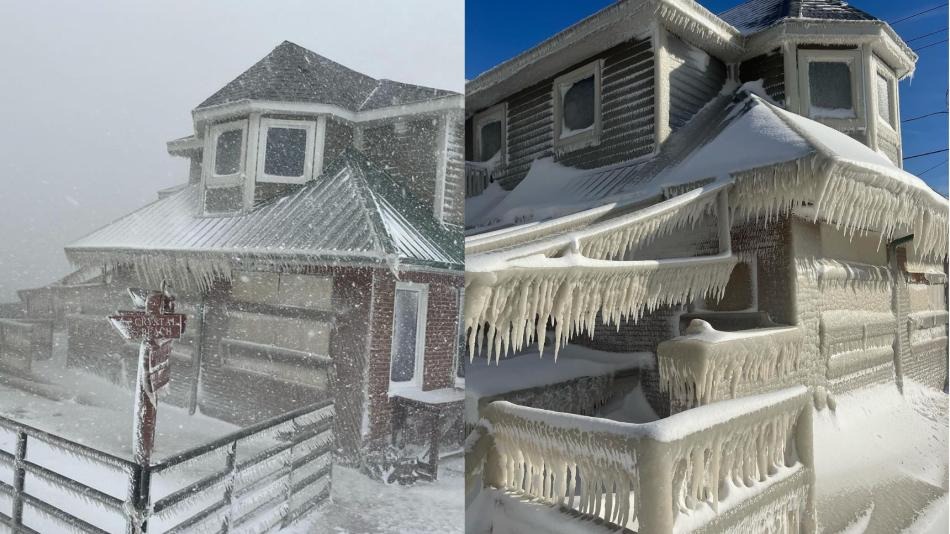 El restaurante de Nueva York que se volvió un castillo congelado tras tormenta invernal (VIDEO)