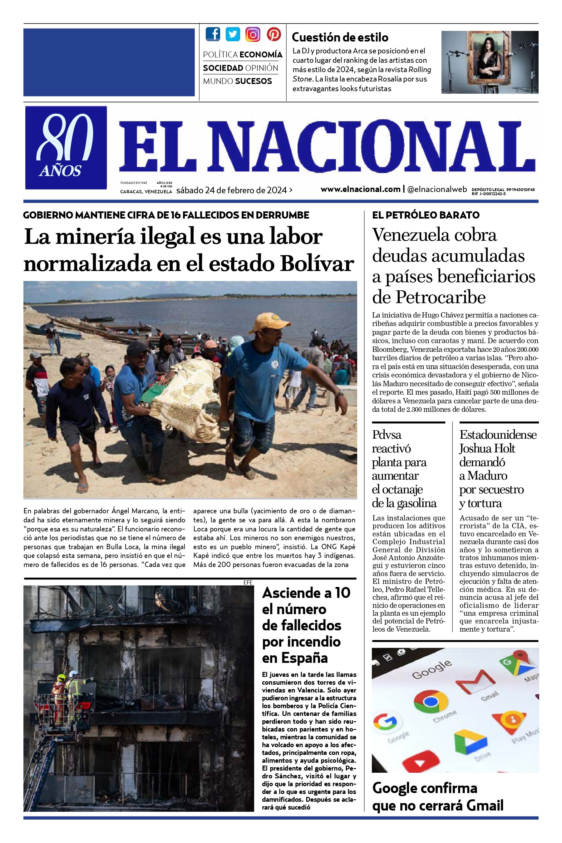 Portadas de este sábado 24 de febrero de 2024