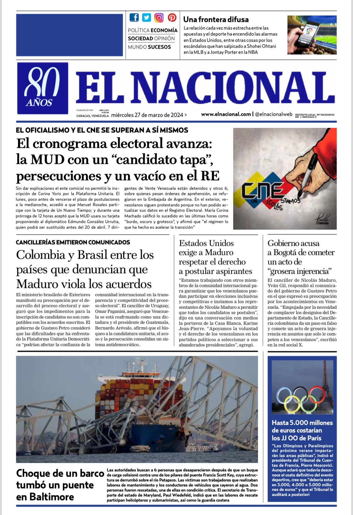 Portadas de este miércoles 27 de marzo de 2024