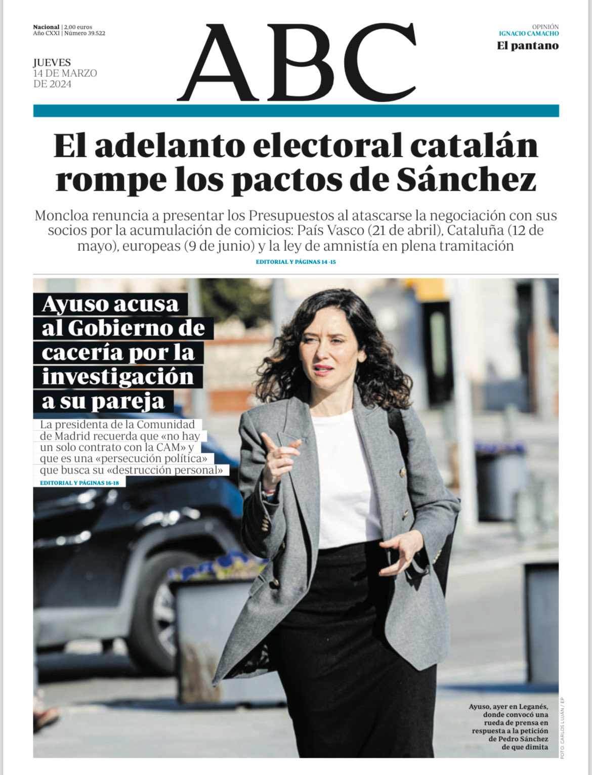 Portadas de la prensa internacional de este jueves 14 de marzo de 2024